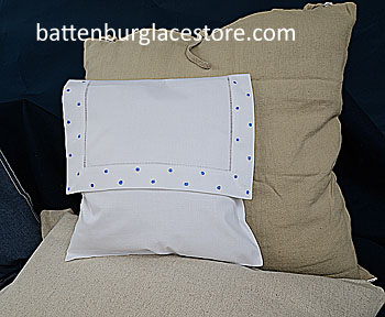 Envelope Pillow. FRENCH BLUE Swiss Polk dots. 12 inches. - Click Image to Close